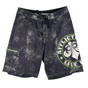 Vintage Affliction Board Shorts Mens 38 Live Fast Graphic Surf Swim Trunks Y2K